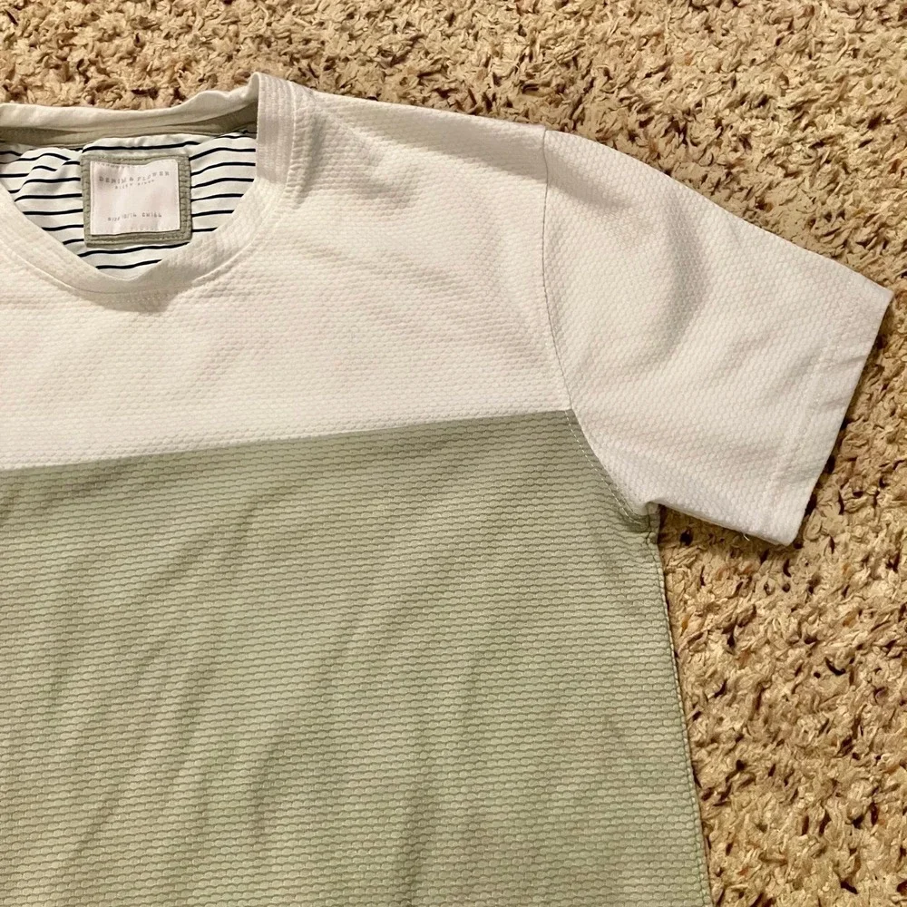 Denim & Flower Ricky Singh‎ Green/White Color Block Shortsleeve Shirt Boys 13/14